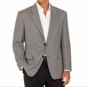 Andrew Fezza 48R Sport Coat Blazer Silk Worsted Wool Gray Houndstooth Jacket